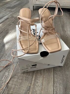 ALDO Blush Tan Lace-Up Square-Toe Heeled Sandals